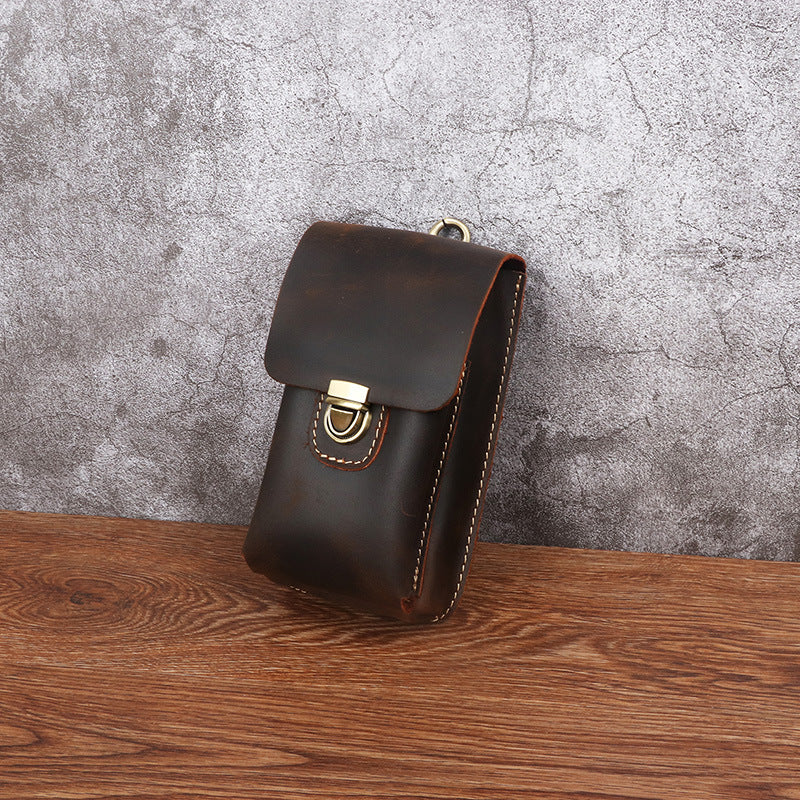 Men's Mobile Vertical Cigarette First Layer Cowhide Phone Bags