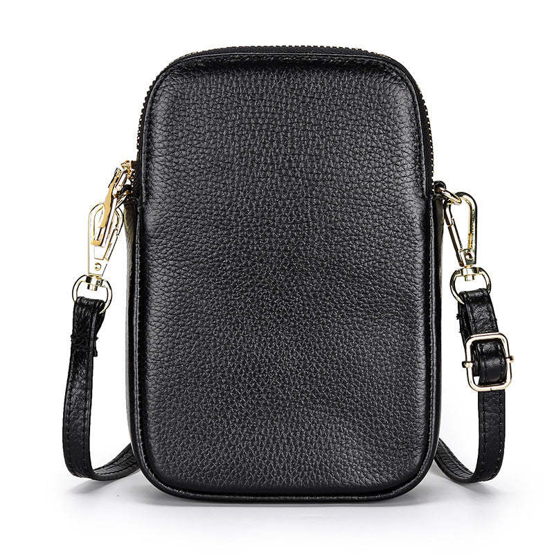Women's Fashion Vertical Mobile First Layer Cowhide Phone Bags