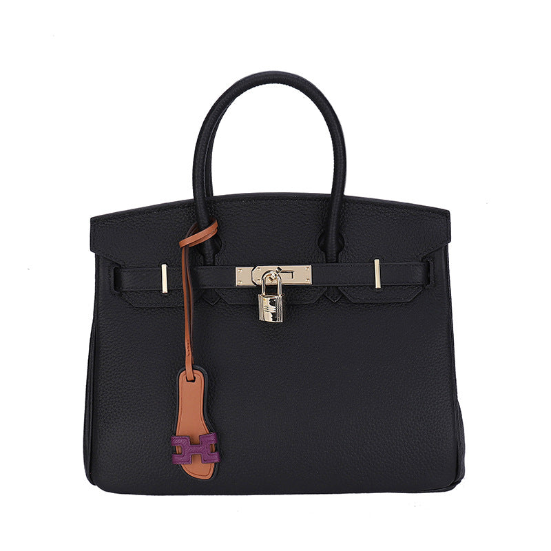 Women's Color Matching Spoof Fashion First Layer Cowhide Handbags