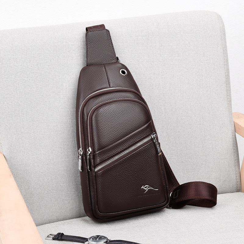 Men's First Layer Cowhide Cross Body Large Men's Chest Bags