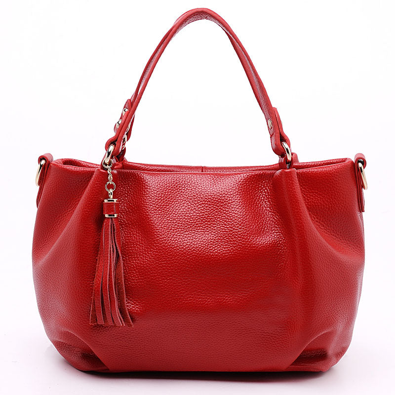 Women's Style Fashionable Portable Top Layer Cowhide Elegant Bucket Bags
