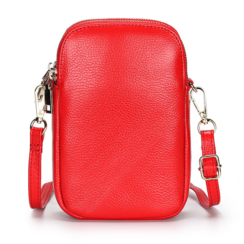 Women's Fashion Vertical Mobile First Layer Cowhide Phone Bags