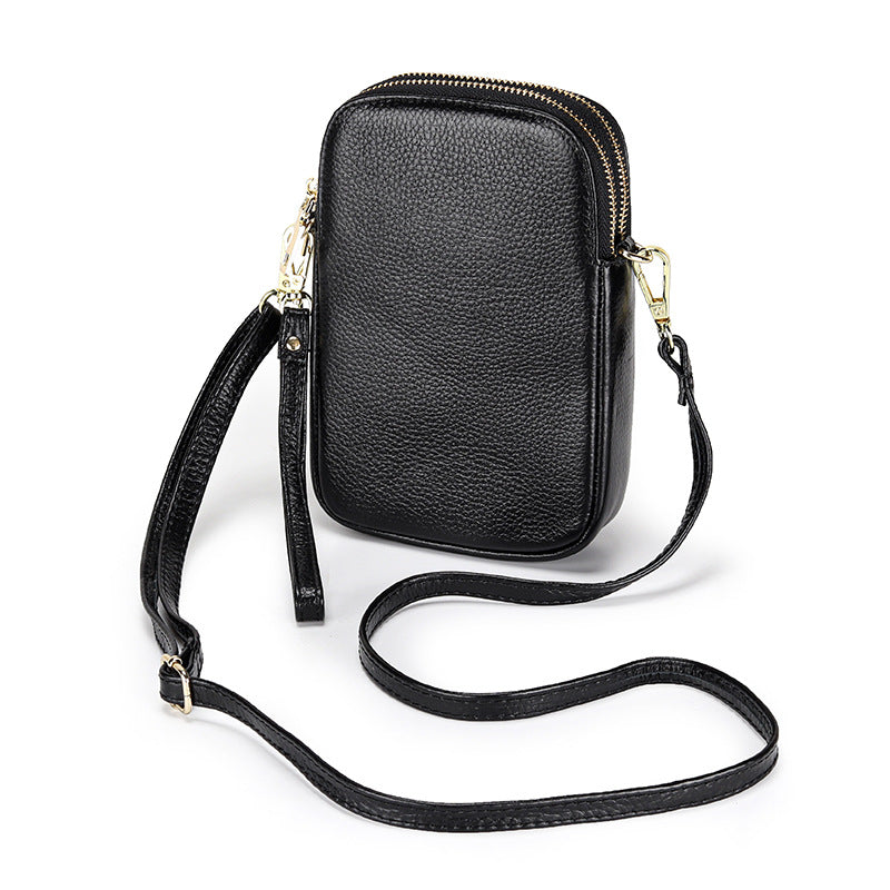 Women's Fashion Vertical Mobile First Layer Cowhide Phone Bags