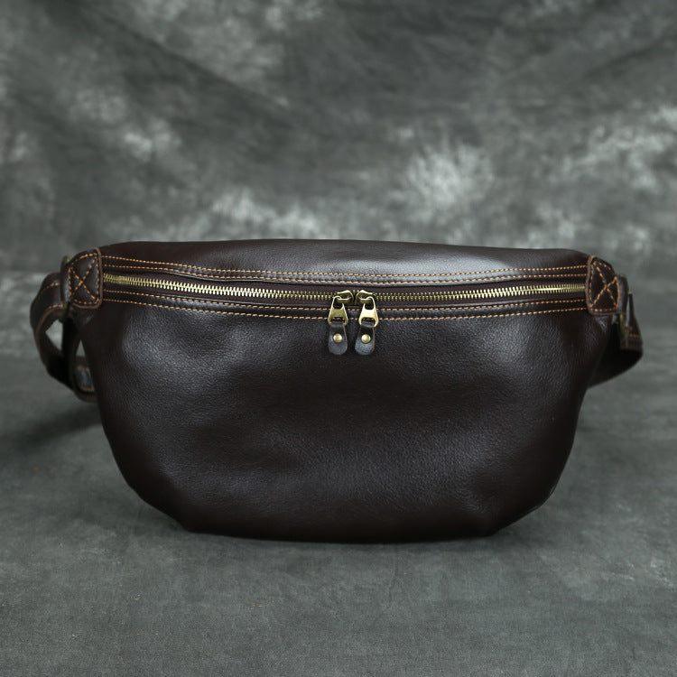 Men's Simple Postman Cowhide Soft Leather Vintage Men's Chest Bags