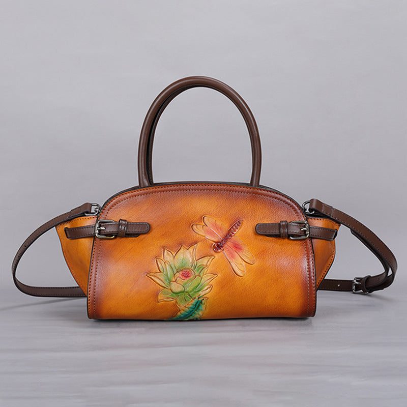 Women's Leather Embossed Love Of Butterfly Vegetable Tanned Hand-rub Crossbody Bags