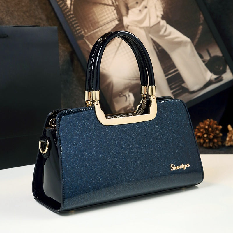 Women's Fashion Shining Leather Elegant Contrast Color Handbags