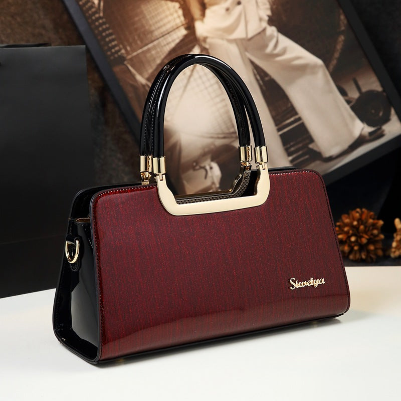 Women's Fashion Shining Leather Elegant Contrast Color Handbags