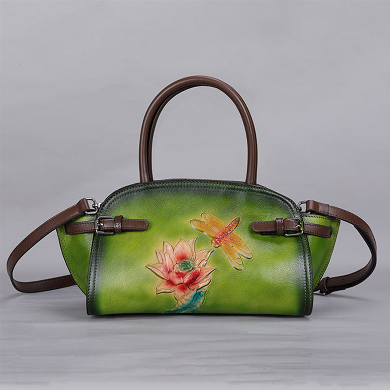 Women's Leather Embossed Love Of Butterfly Vegetable Tanned Hand-rub Crossbody Bags