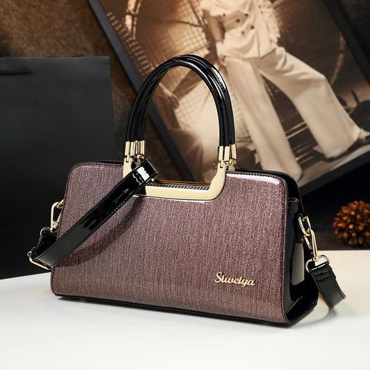 Women's Fashion Shining Leather Elegant Contrast Color Handbags