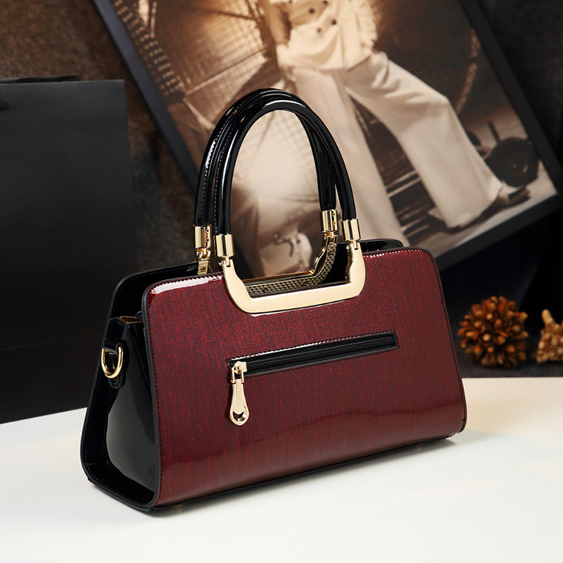 Women's Fashion Shining Leather Elegant Contrast Color Handbags