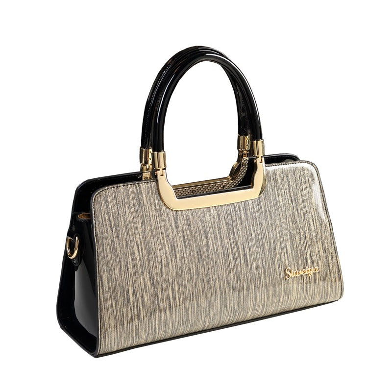 Women's Fashion Shining Leather Elegant Contrast Color Handbags
