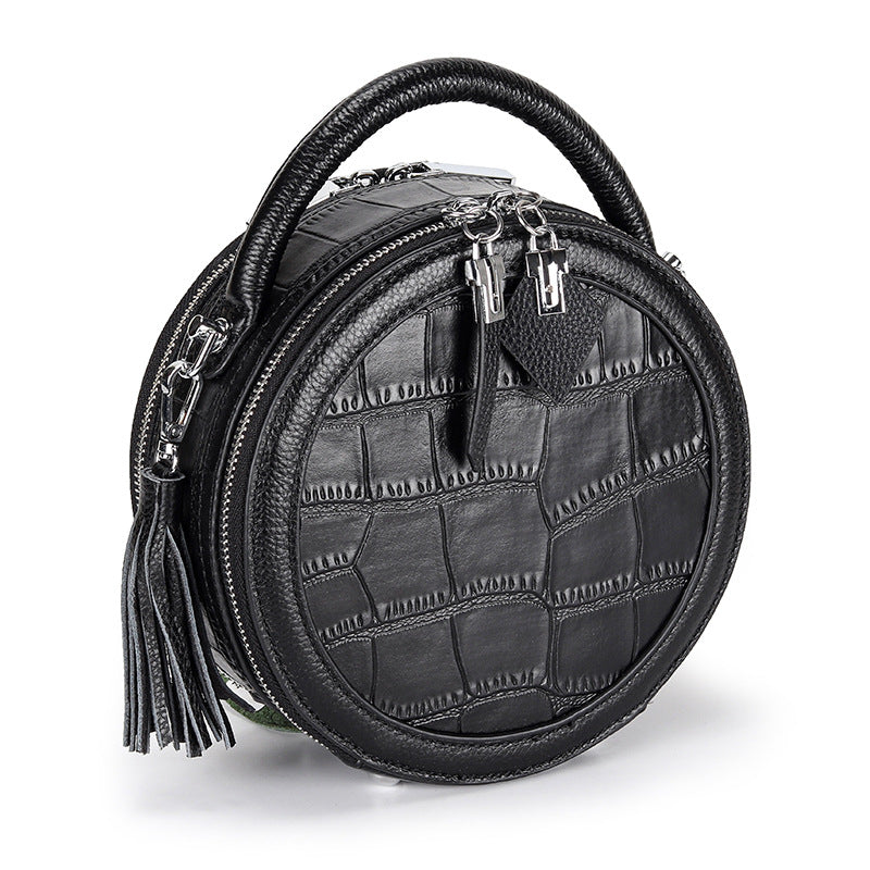 Women's Genuine Leather Round Crocodile Pattern Fashion Shoulder Bags