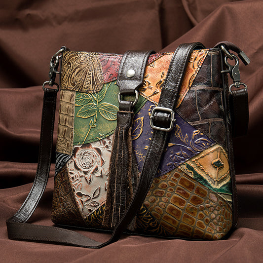 Women's Cowhide Splicing Classic Retro Genuine Leather Shoulder Bags