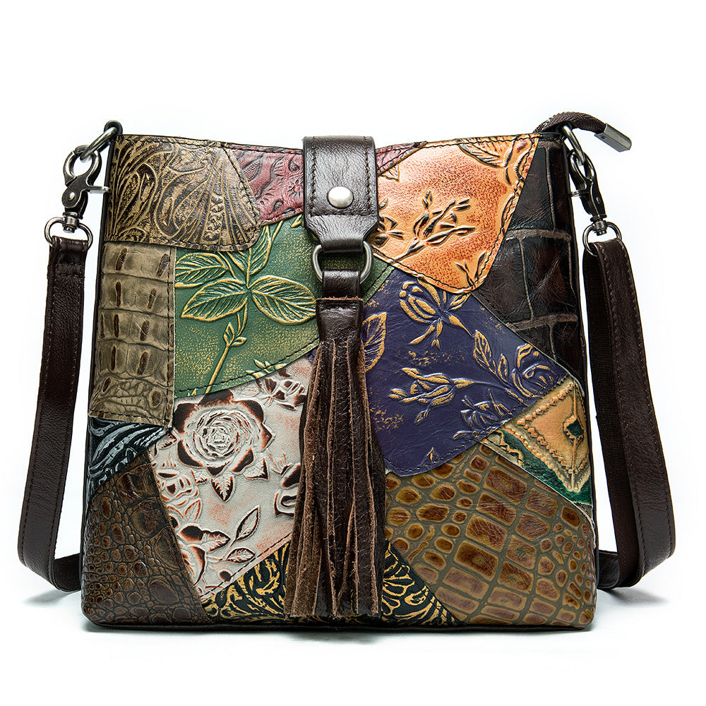 Women's Cowhide Splicing Classic Retro Genuine Leather Shoulder Bags