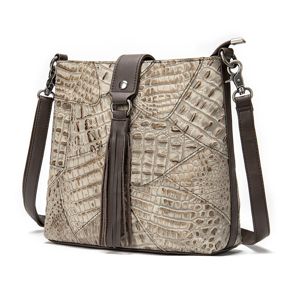 Women's Cowhide Splicing Classic Retro Genuine Leather Shoulder Bags