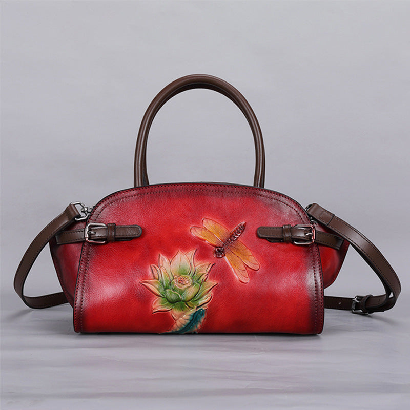 Women's Leather Embossed Love Of Butterfly Vegetable Tanned Hand-rub Crossbody Bags