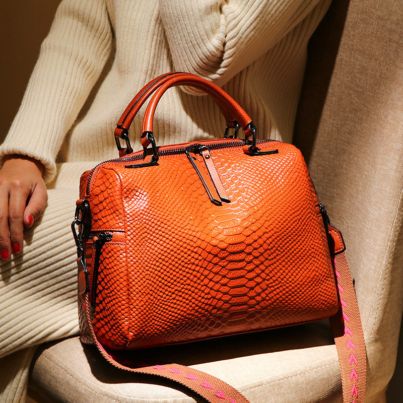 Women's Elegant Crocodile Pattern Wide Strap Large Handbags