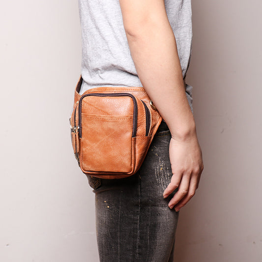 Women's & Men's & Source Matte Leather Cowhide Large Men's Waist Packs