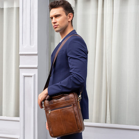 Men's First Layer Cowhide Business Vertical Portable Men's Shoulder Bags