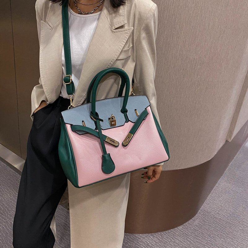 Retro Trendy Contrast Color Big Fashion Shoulder Bags