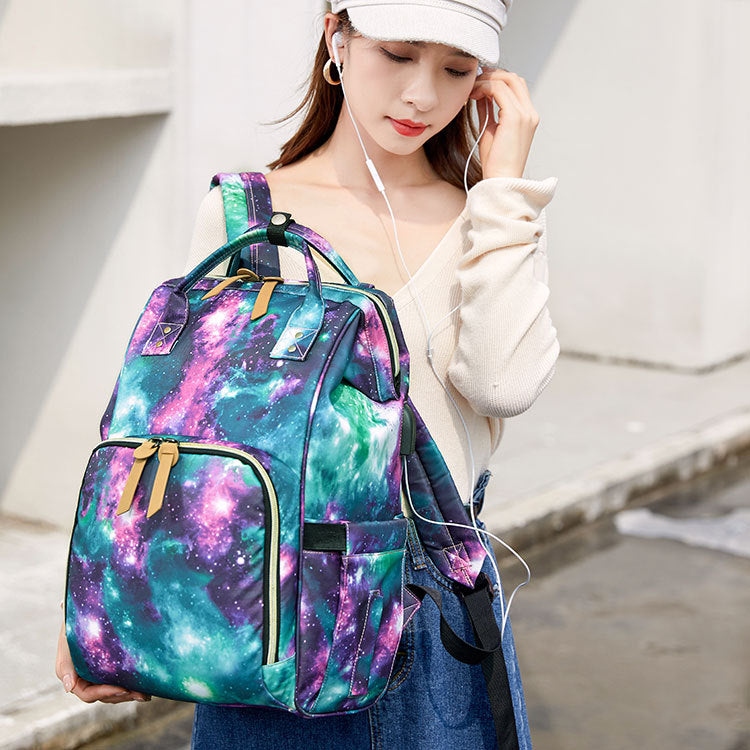 Women's Mummy Waterproof Diaper Portable Printing Starry Bags