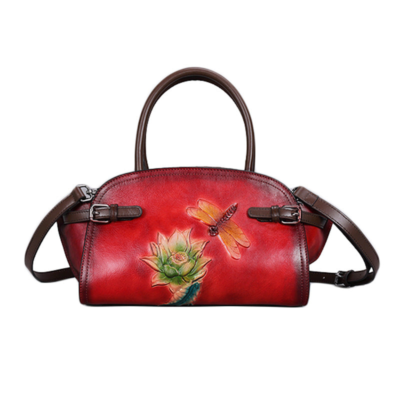 Women's Leather Embossed Love Of Butterfly Vegetable Tanned Hand-rub Crossbody Bags