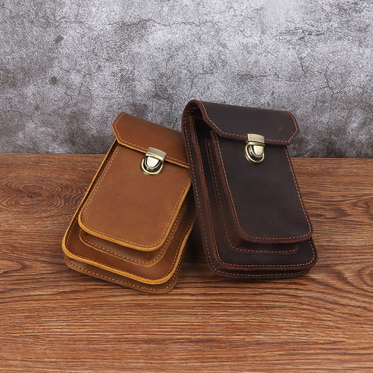 Men's Crazy Horse Leather Inch Mobile Vertical Bags
