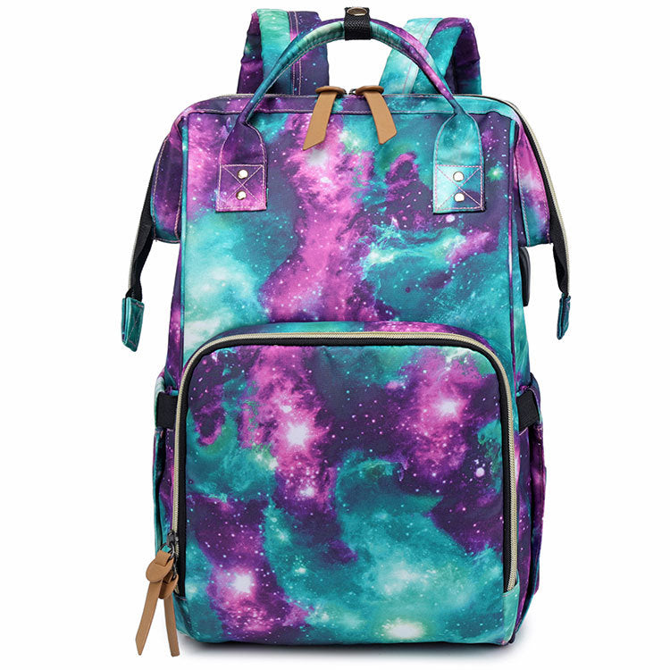 Women's Mummy Waterproof Diaper Portable Printing Starry Bags