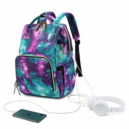 Women's Mummy Waterproof Diaper Portable Printing Starry Bags