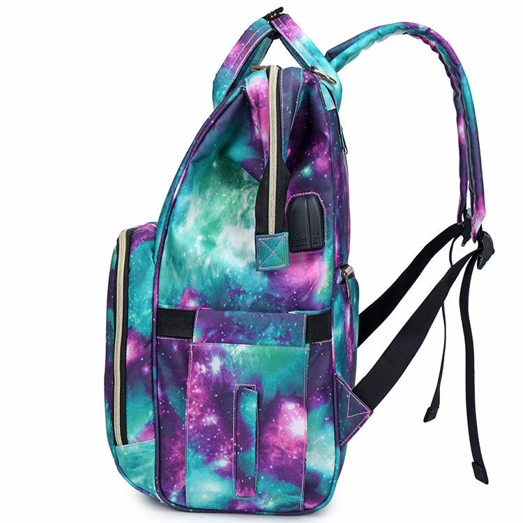 Women's Mummy Waterproof Diaper Portable Printing Starry Bags