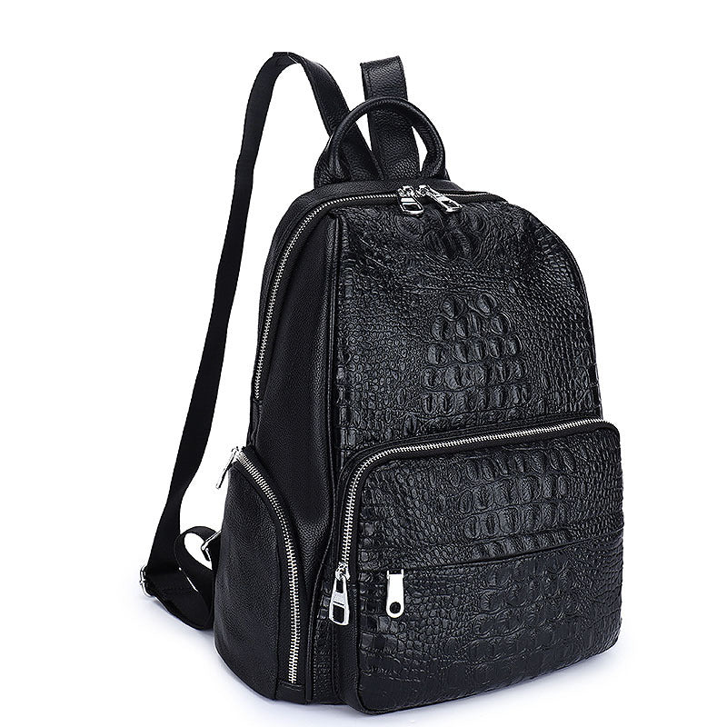 Women's Crocodile Pattern Genuine Leather Vintage Double Backpacks