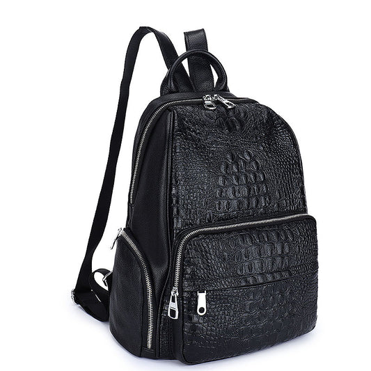 Women's Crocodile Pattern Genuine Leather Vintage Double Backpacks