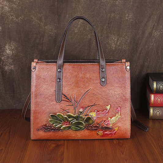 Women's First Layer Cowhide Large Capacity Colored Shoulder Bags