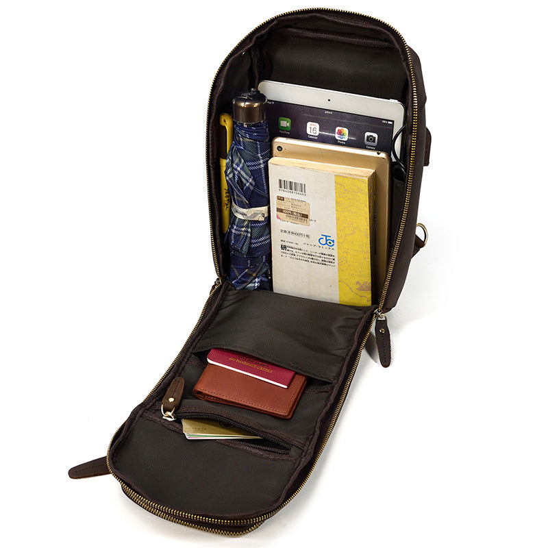 Men's Retro Leather Charging Crazy Horse Large Men's Chest Bags