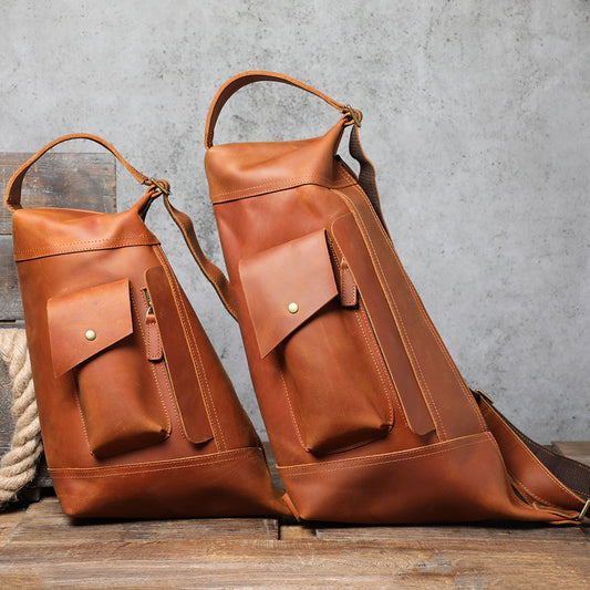 Men's Personality Crazy Horse Leather Message Handmade First Men's Shoulder Bags