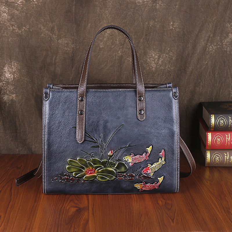 Women's First Layer Cowhide Large Capacity Colored Shoulder Bags