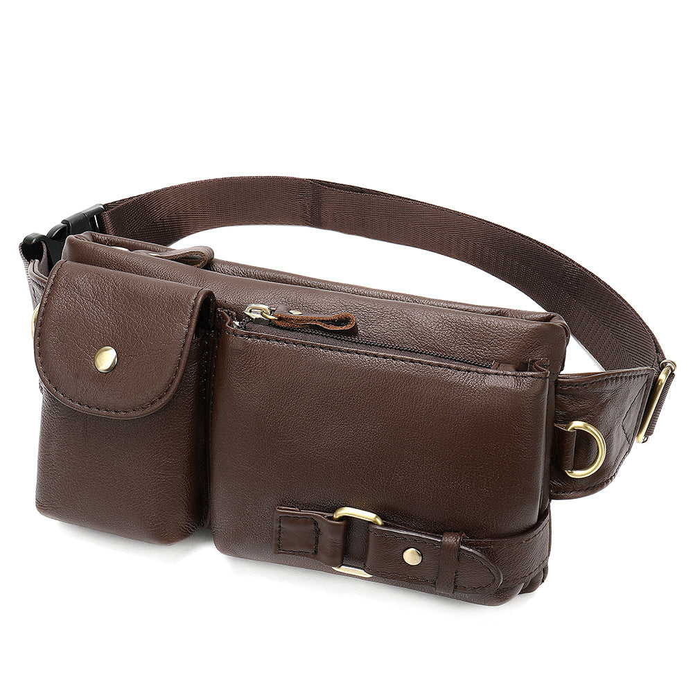 Men's Mobile Leather Retro First Layer Construction Men's Chest Bags