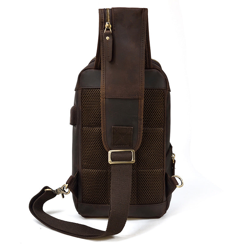 Men's Retro Leather Charging Crazy Horse Large Men's Chest Bags