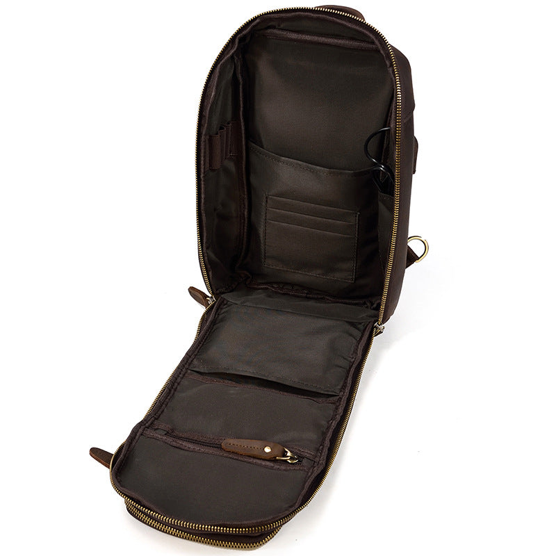 Men's Retro Leather Charging Crazy Horse Large Men's Chest Bags