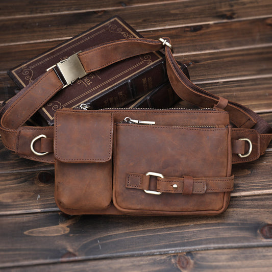 Men's Crazy Horse Mobile Retro First Layer Men's Waist Packs