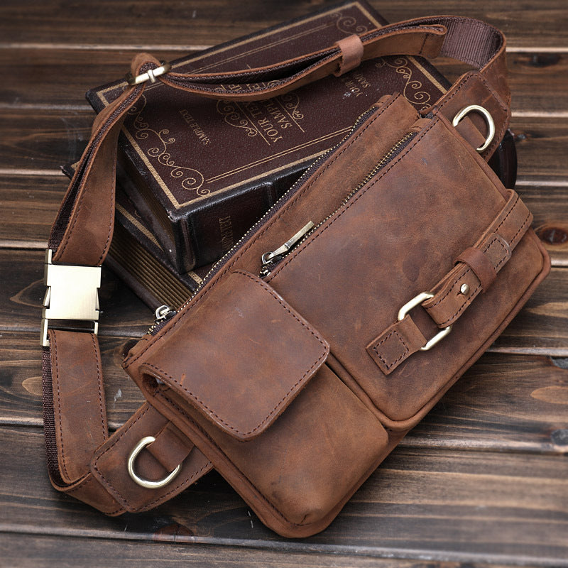Men's Crazy Horse Mobile Retro First Layer Men's Waist Packs
