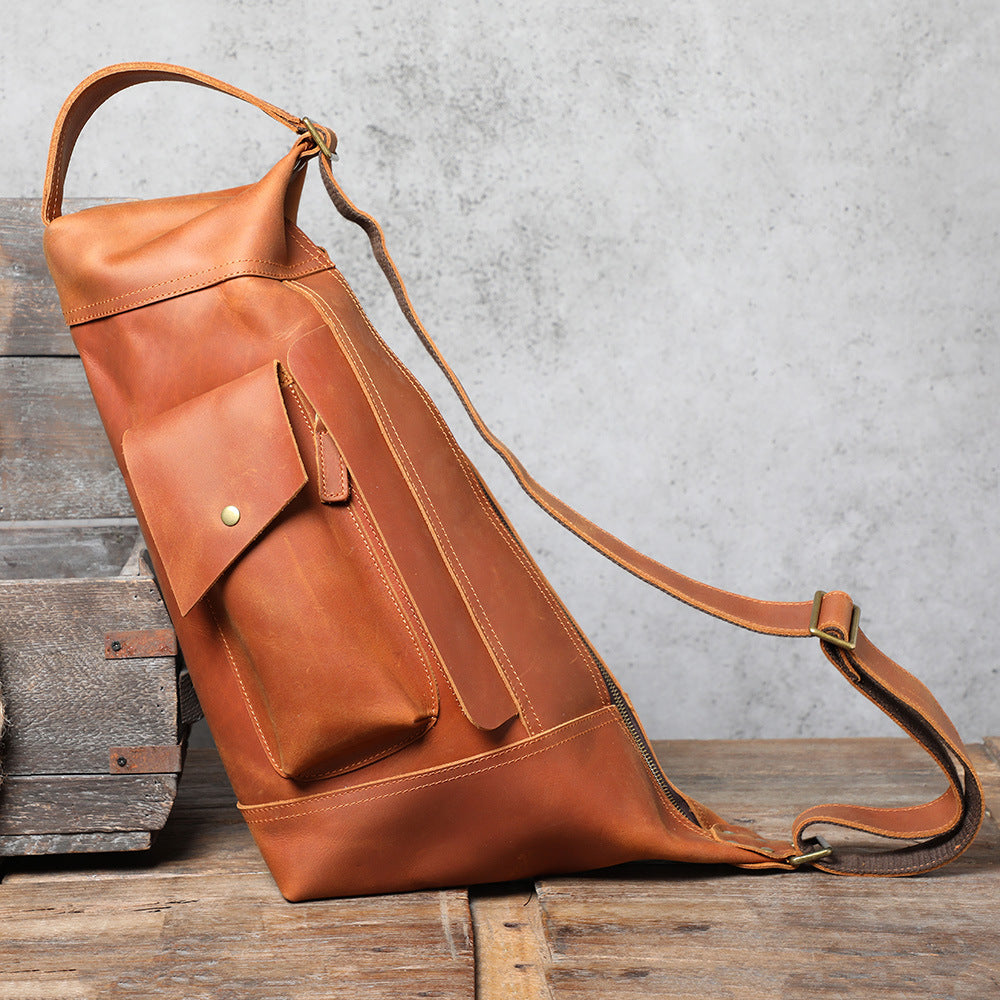 Men's Personality Crazy Horse Leather Message Handmade First Men's Shoulder Bags