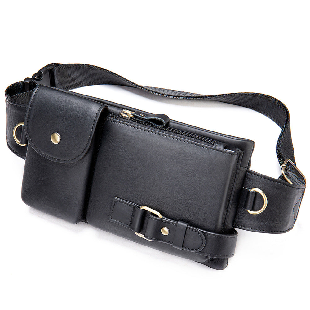 Men's Mobile Leather Retro First Layer Construction Men's Chest Bags