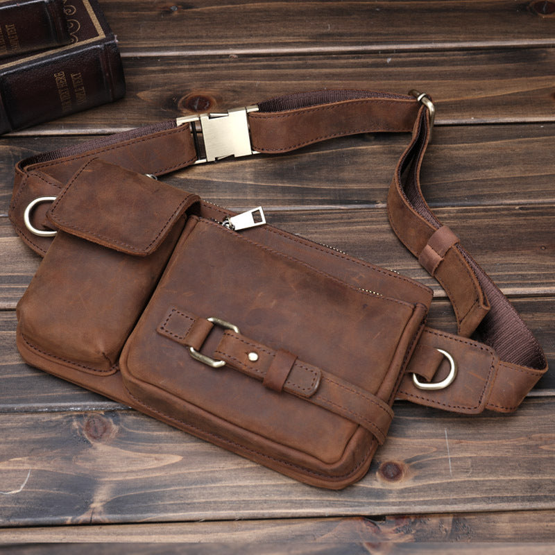 Men's Crazy Horse Mobile Retro First Layer Men's Waist Packs