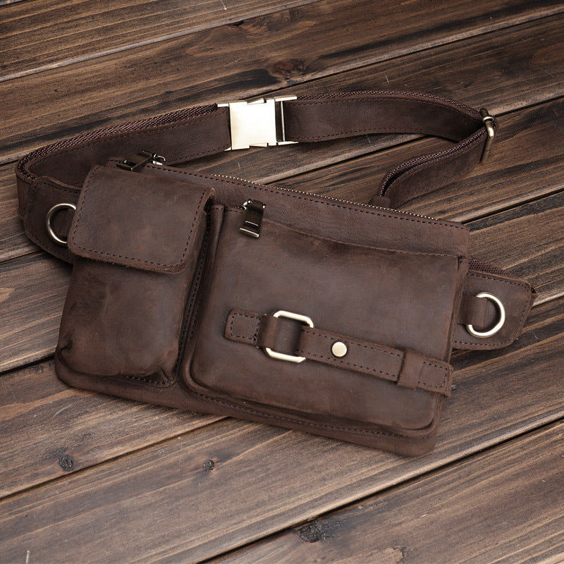 Men's Crazy Horse Mobile Retro First Layer Men's Waist Packs