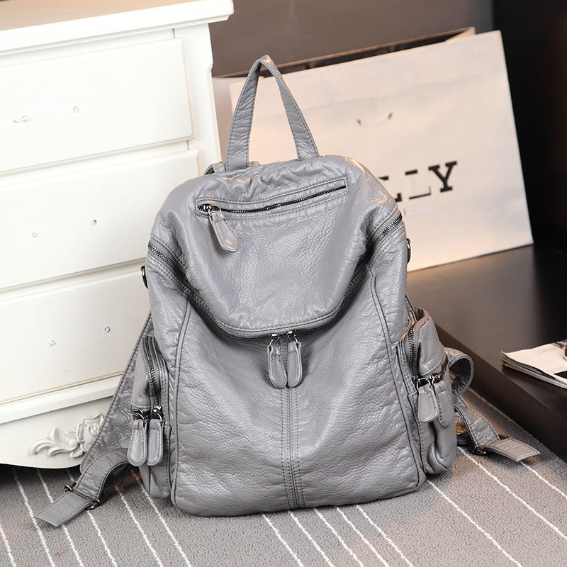 Women's Capacity Soft Leather Washed Version Fashion Backpacks