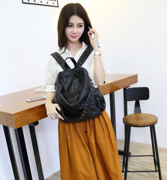 Women's Capacity Soft Leather Washed Version Fashion Backpacks