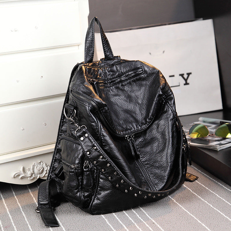 Women's Capacity Soft Leather Washed Version Fashion Backpacks
