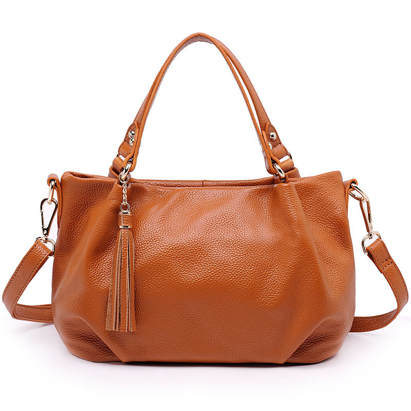 Women's Style Fashionable Portable Top Layer Cowhide Elegant Bucket Bags