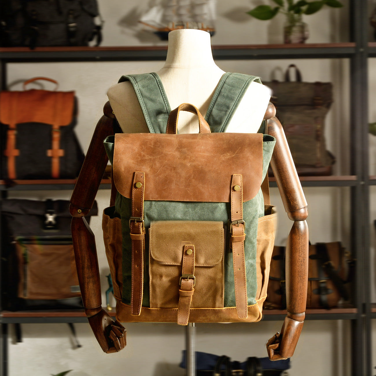 Men's British Retro Leather Stitching Oil Wax Men's Bags